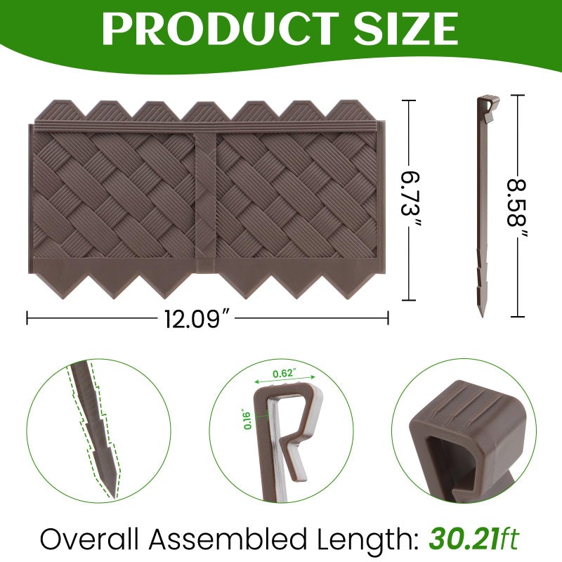 Ruppence 30-Pack Weaving Flower Bed Garden Edging Borders (30 FT) - No Dig Border Edgings with 8.5    Anchor Stakes & Interlocking Design-Thickened Borders for Lawns, Flower Beds & Landscaping - Image 2